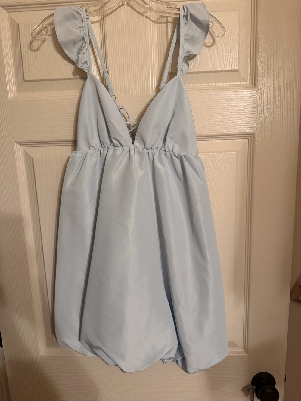 Soft Blue Ruffle Strap Dress